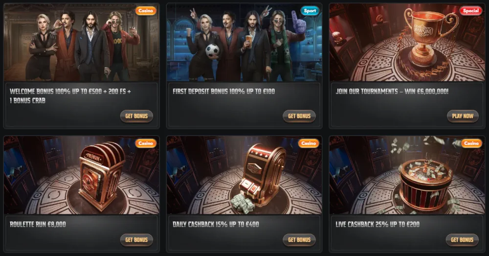 Paquete de bienvenida Gransino y azulejos promocionales del torneo de casino.